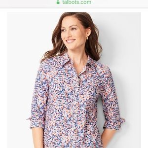 NWOT TALBOTS HORIZON BLUE FLORAL COTTON SHIRT